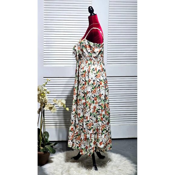 Arula Wo's Floral Rayon Cotton Blend Spaghetti Straps Maxi Dress Sz L (X) 2873 - Picture 4 of 9